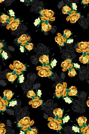 黑底花卉印花华亿平台图片