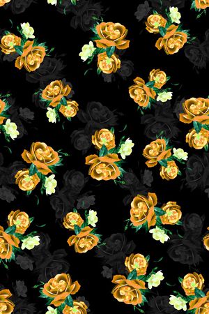 黑底花卉印花华亿平台图片