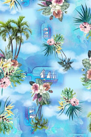 椰子树印花华亿平台图片