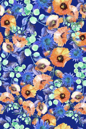 手绘花卉印花华亿平台图片