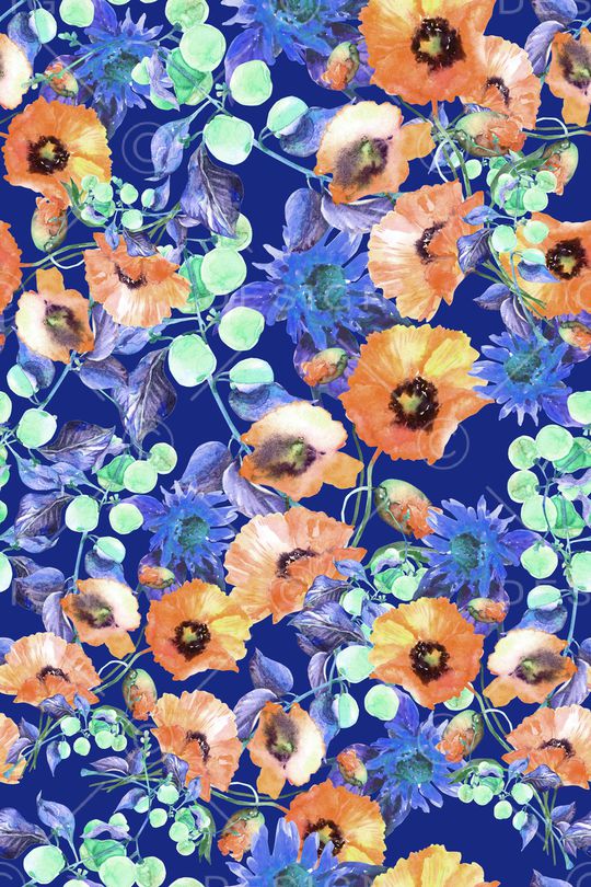 手绘花卉印花华亿平台图片