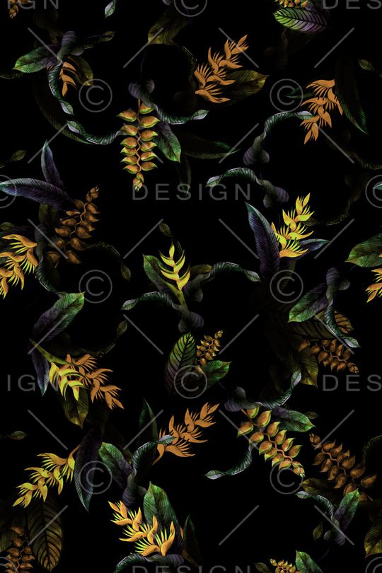 黑底花卉印花华亿平台图片