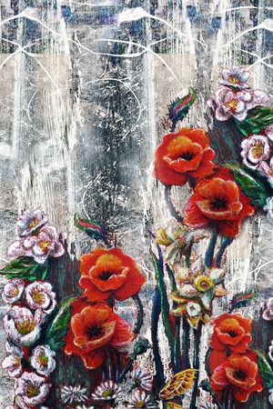 手绘花卉印花华亿平台图片