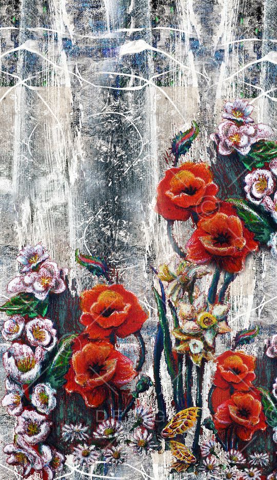 手绘花卉印花华亿平台图片