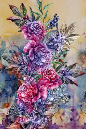 水彩花卉印花华亿平台图片