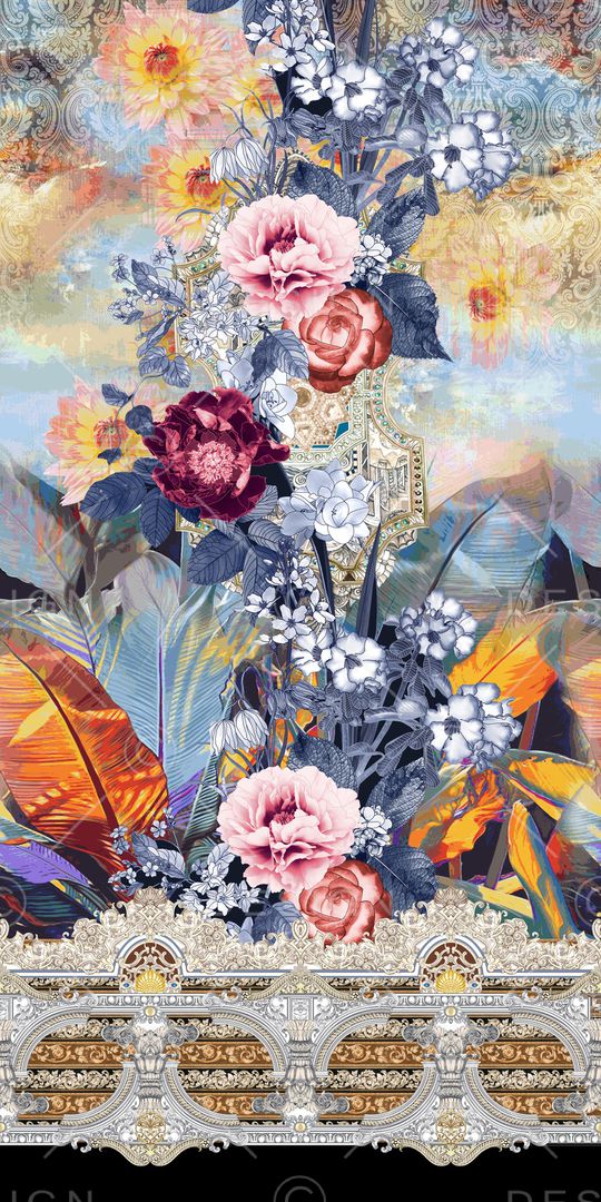 手绘花卉印花华亿平台图片