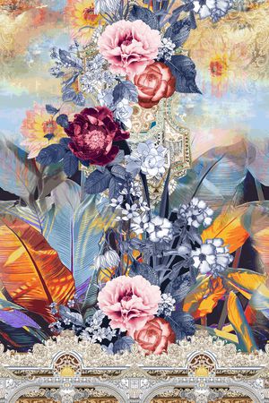 手绘花卉印花华亿平台图片