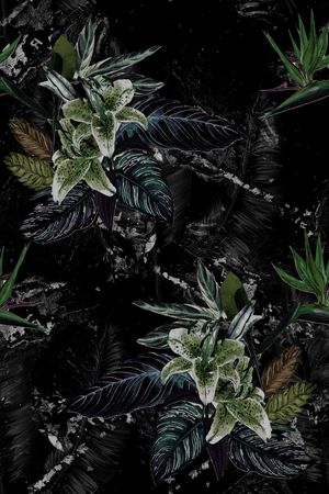 黑底花卉印花华亿平台图片