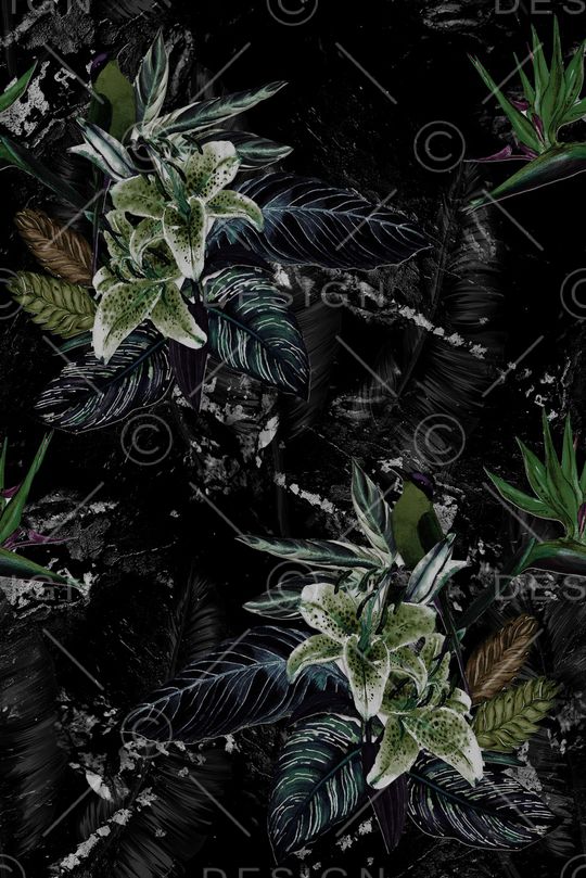 黑底花卉印花华亿平台图片