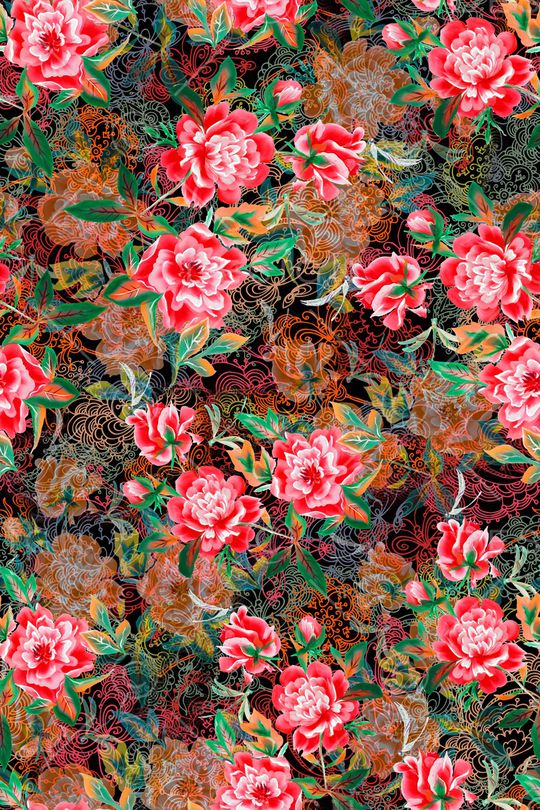 手绘花卉印花华亿平台图片