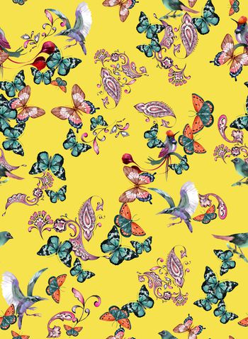 1086050-180620蝴蝶佩兹利回路黄色