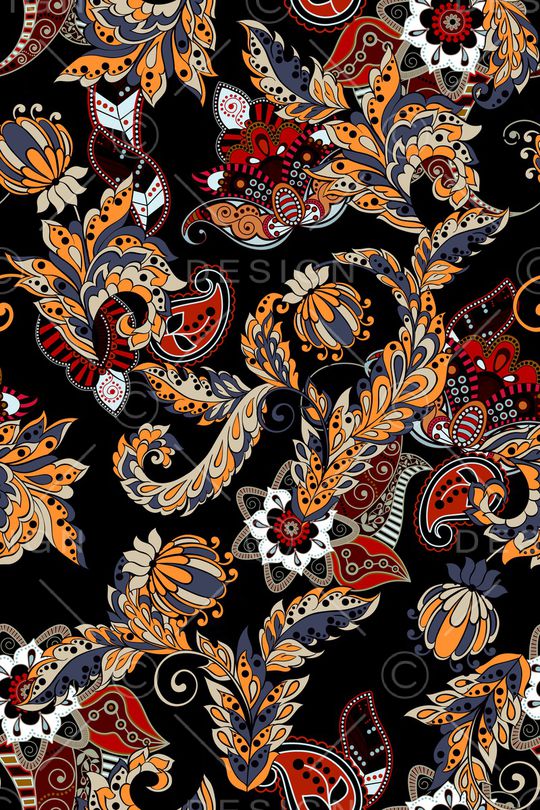 黑底花卉印花华亿平台图片