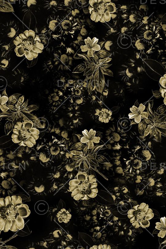 黑底花卉印花华亿平台图片