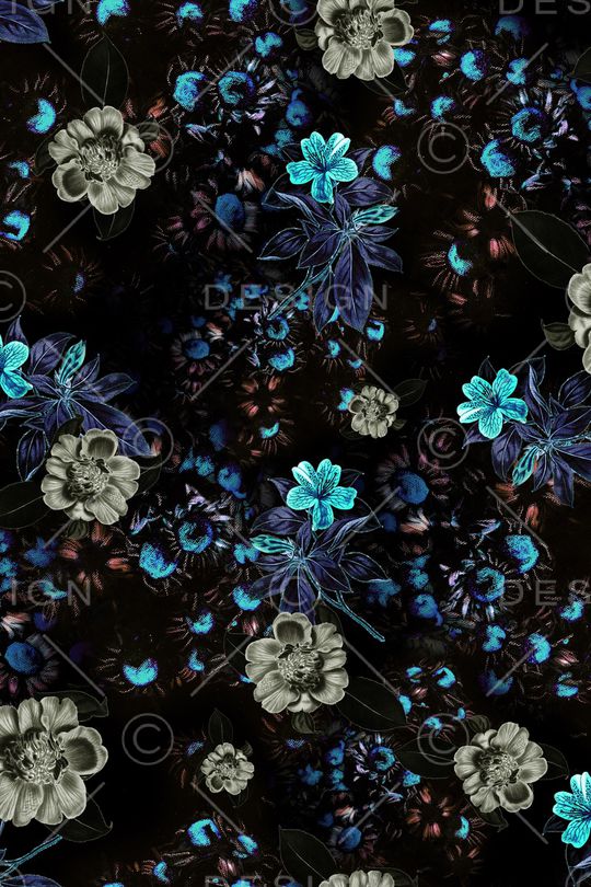 黑底花卉印花华亿平台图片