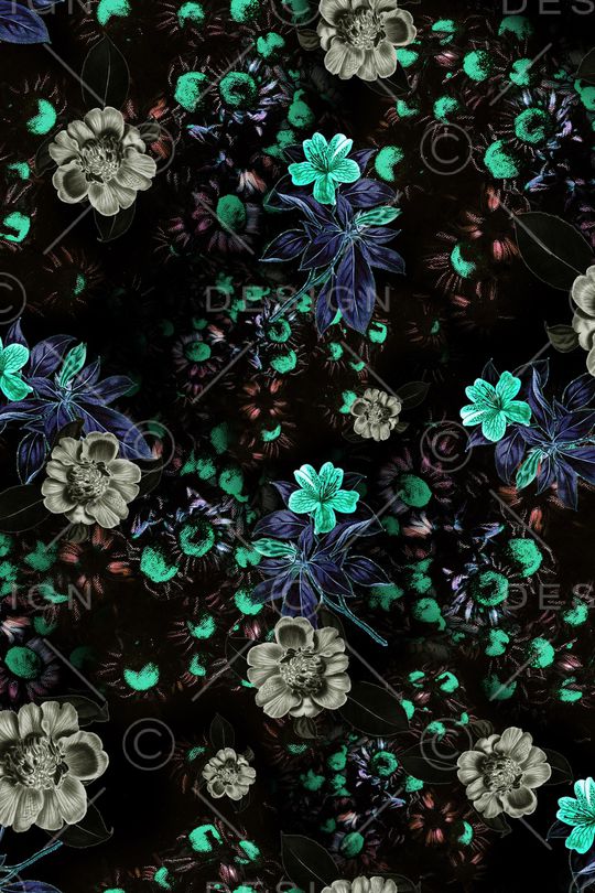 黑底花卉印花华亿平台图片