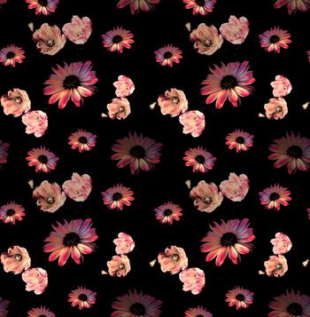 黑底花卉印花华亿平台图片