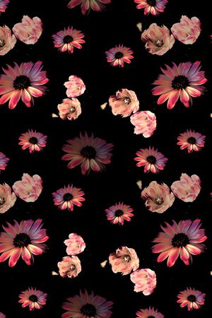 黑底花卉印花华亿平台图片