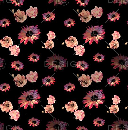 黑底花卉印花华亿平台图片