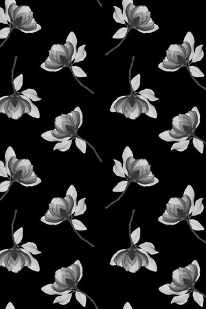 黑底花卉印花华亿平台图片