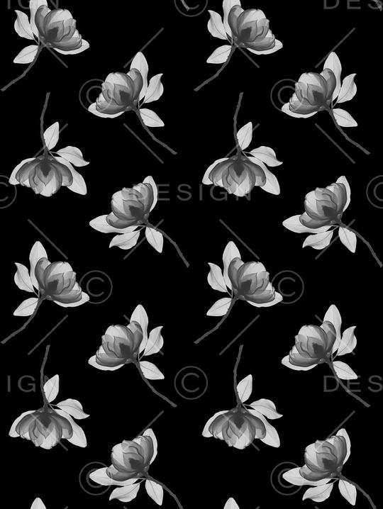 黑底花卉印花华亿平台图片