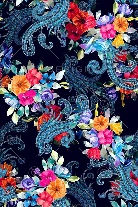 水彩花卉印花华亿平台图片