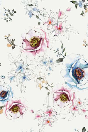 水彩花卉印花华亿平台图片