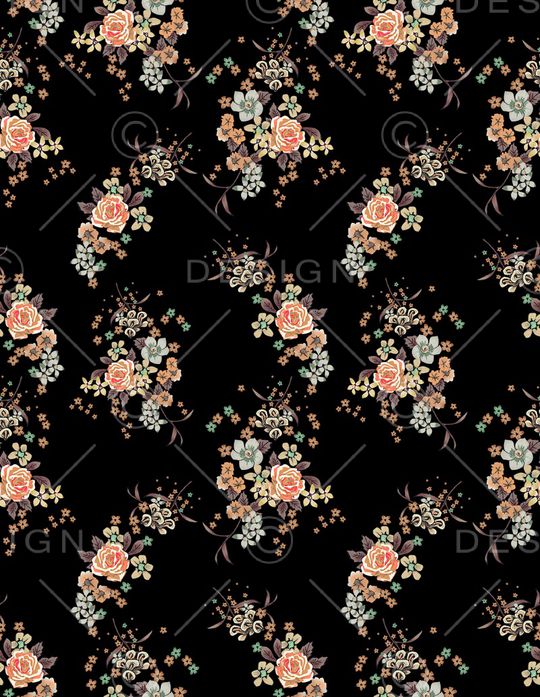 黑底花卉印花华亿平台图片