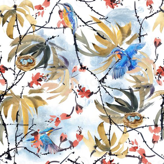 水彩花卉印花华亿平台图片