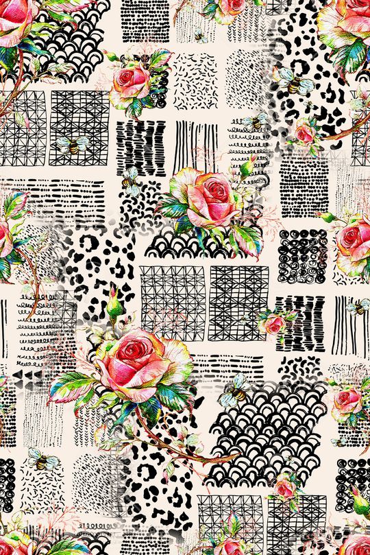 手绘玫瑰印花华亿平台图片