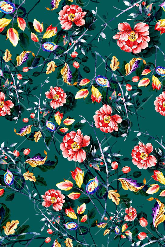 手绘花卉印花华亿平台图片