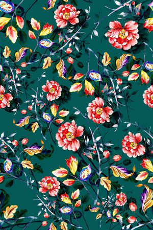 手绘花卉印花华亿平台图片