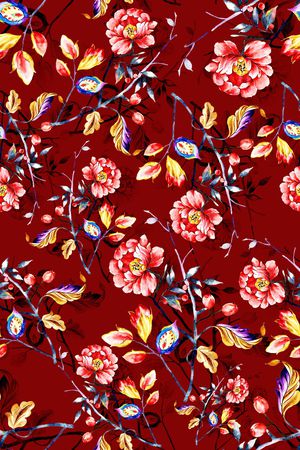 手绘花卉印花华亿平台图片