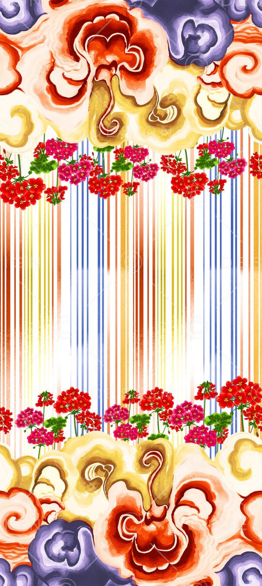 线条花卉印花华亿平台图片