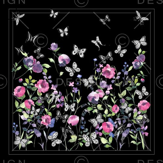 黑底花卉印花华亿平台图片