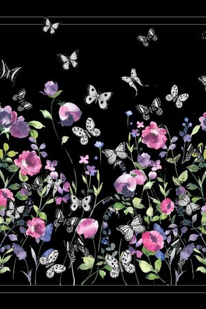 黑底花卉印花华亿平台图片