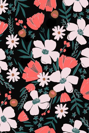 黑底花卉印花华亿平台图片