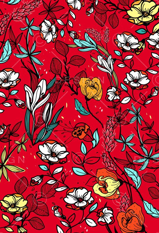 手绘花卉印花华亿平台图片