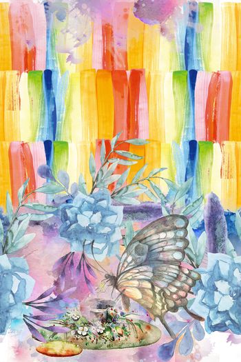 水彩花卉印花华亿平台图片