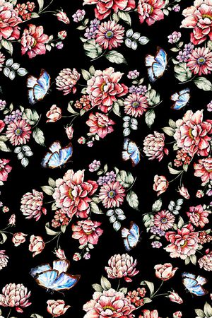 手绘花卉印花华亿平台图片