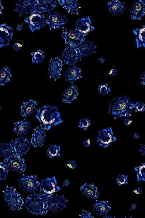 黑底花卉印花华亿平台图片