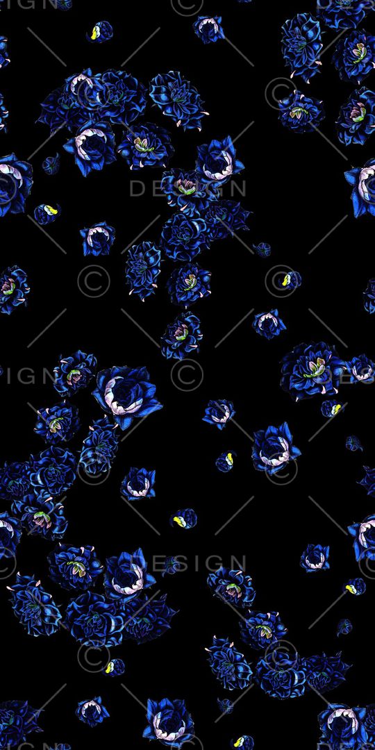 黑底花卉印花华亿平台图片