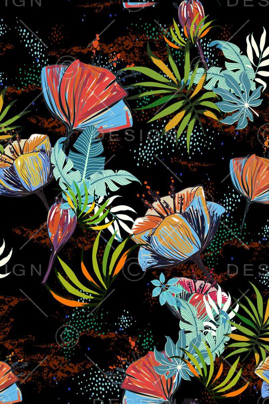 手绘花卉印花华亿平台图片