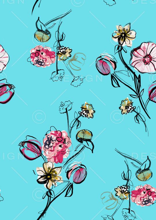 水彩花卉印花华亿平台图片