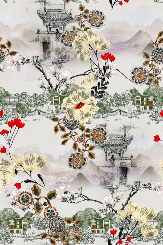 水彩花卉印花华亿平台图片