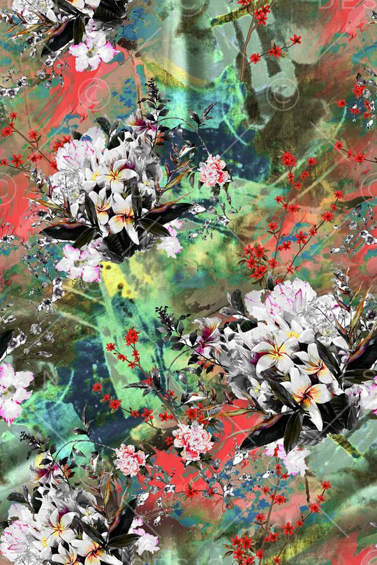 手绘花卉印花华亿平台图片