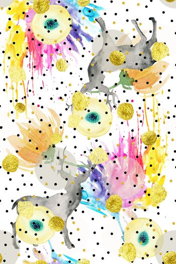 1101765-泼墨花朵圆点烫金小鹿