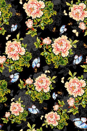 手绘花卉印花华亿平台图片