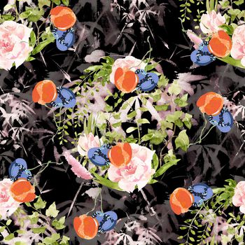 1102279-朦胧竹叶水彩花环绣花樱桃