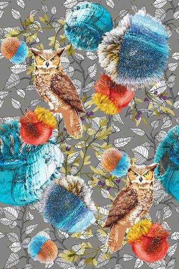 1102716-简约枝叶毛绒球猫头鹰