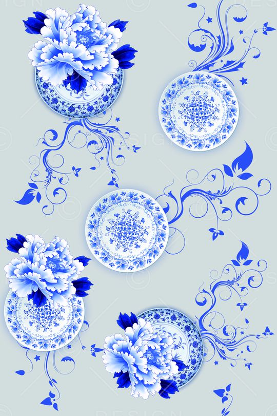 青花瓷印花华亿平台图片